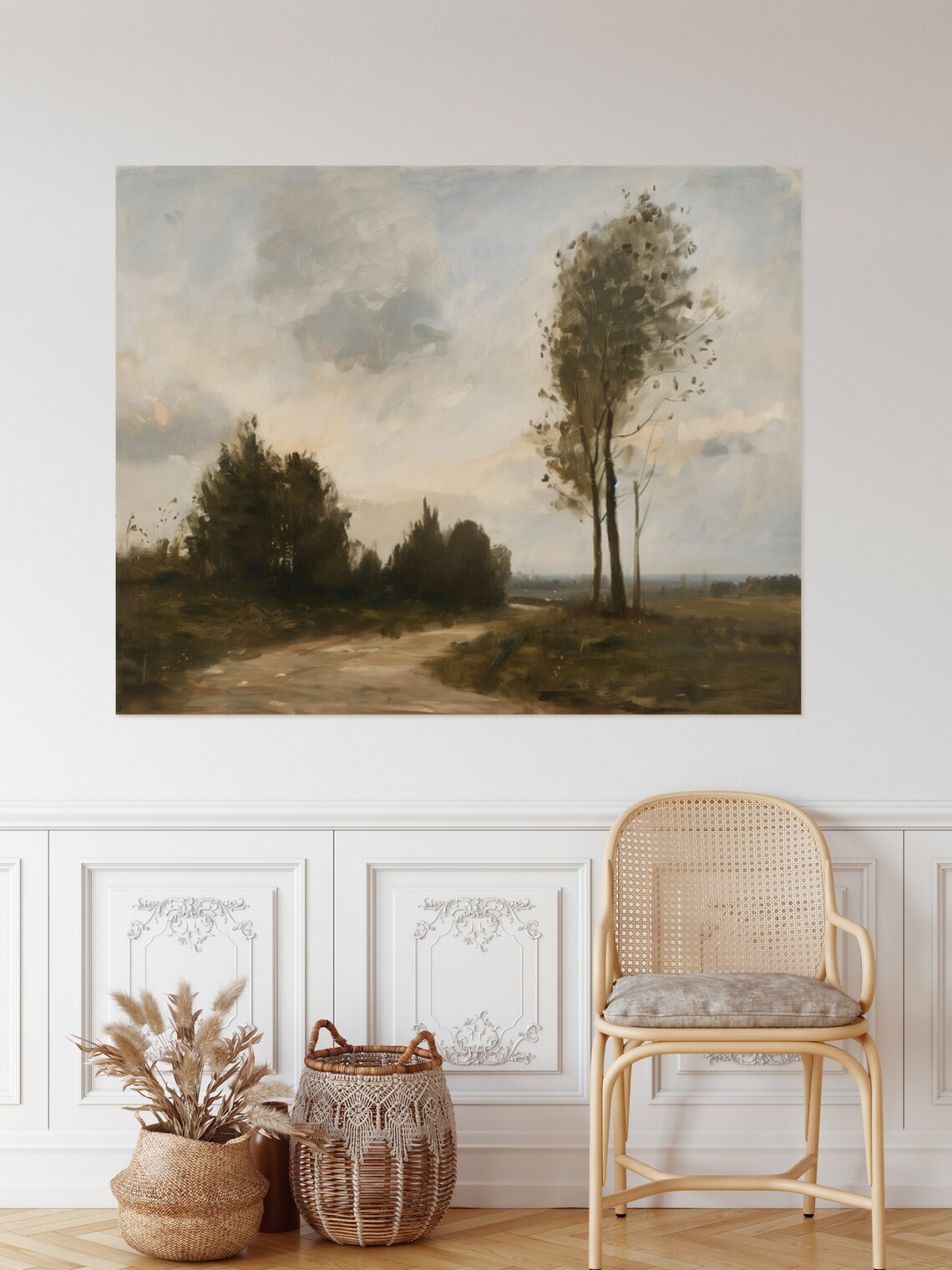 Gloomy Country Landscape Painting Rustic Farm Road Moody Poster - Image 2