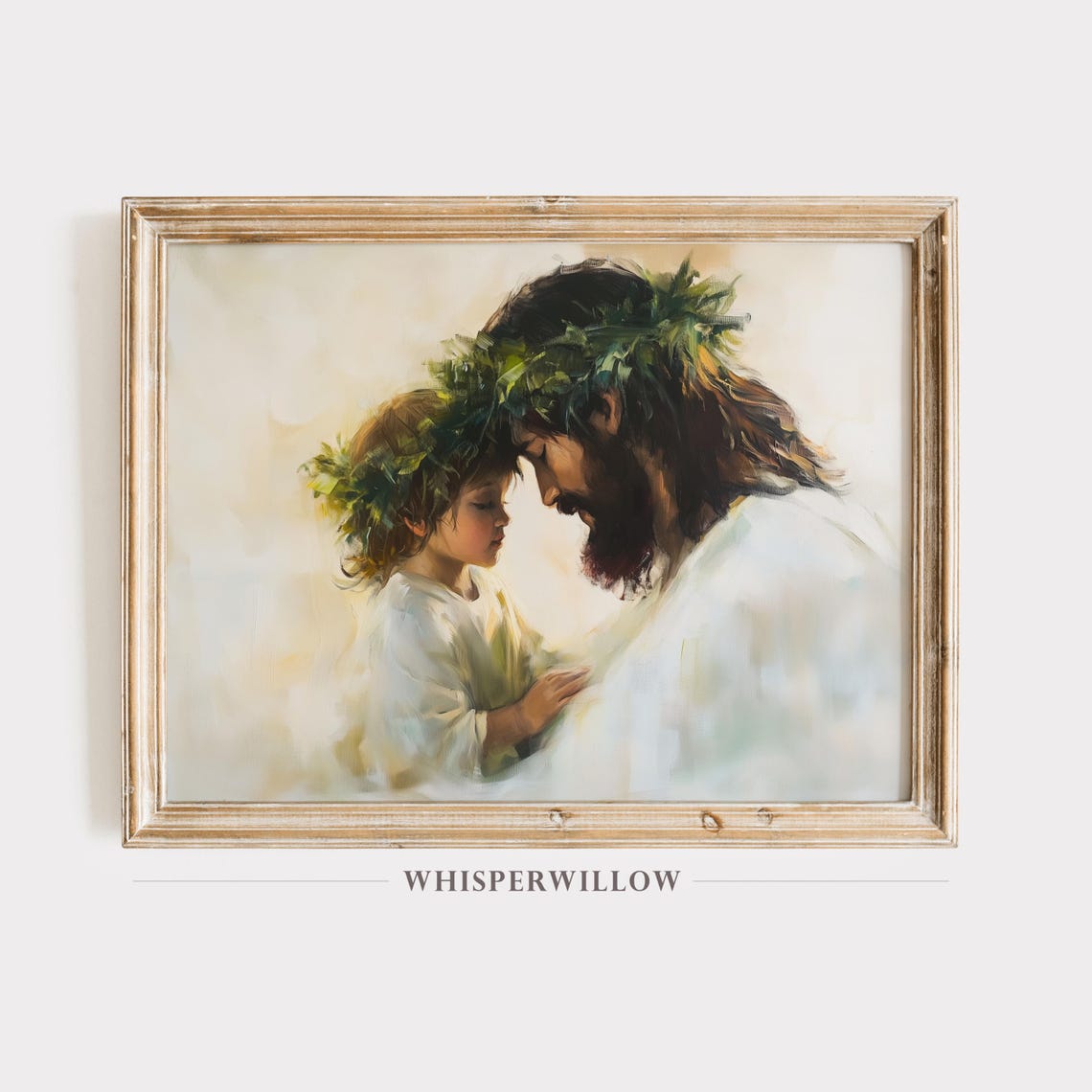 Jesus with Child Forehead to Forehead in Wreath Crowns Poster