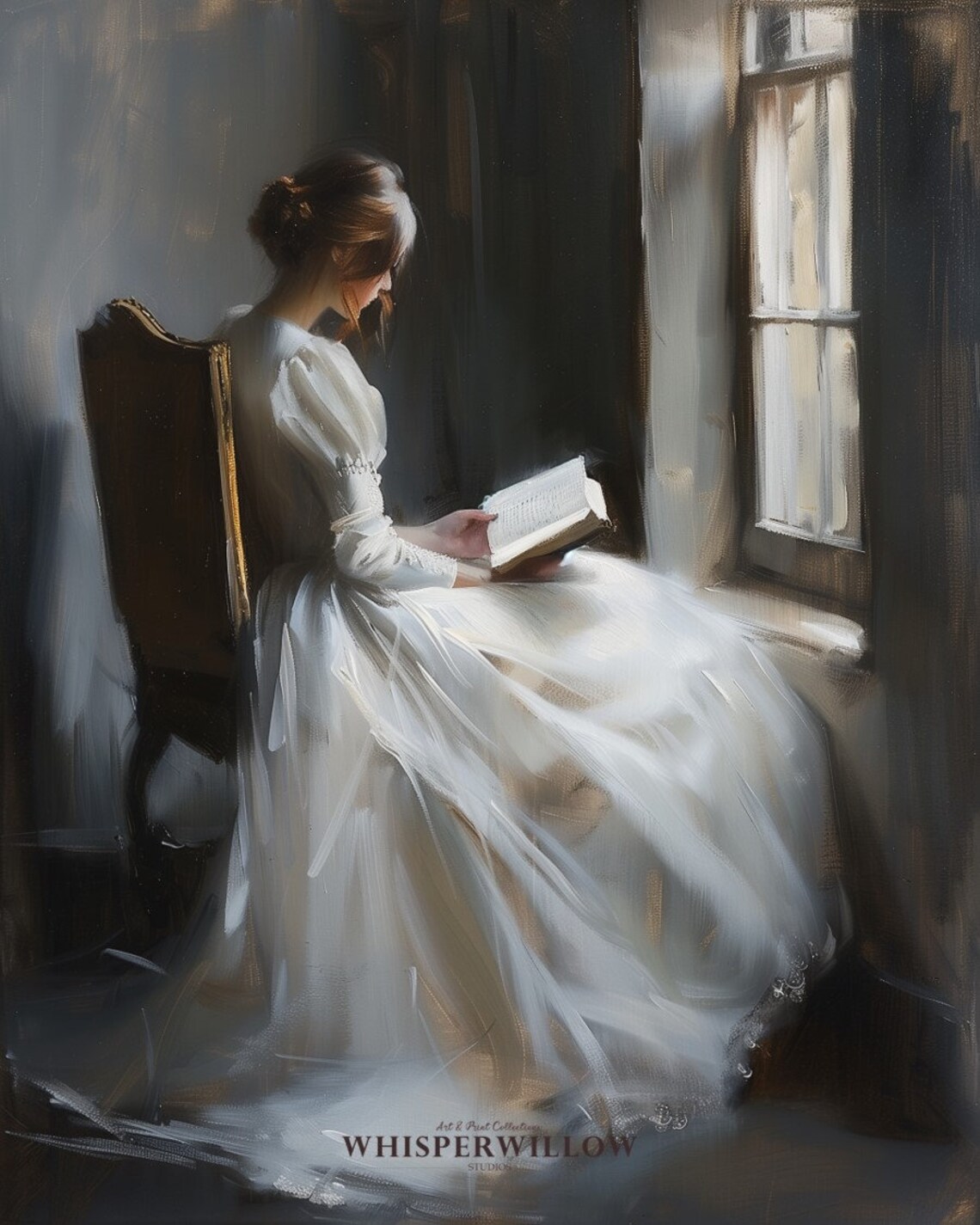 Woman Reading By Window In White Gown Vintage Oil Painting Poster - Image 6