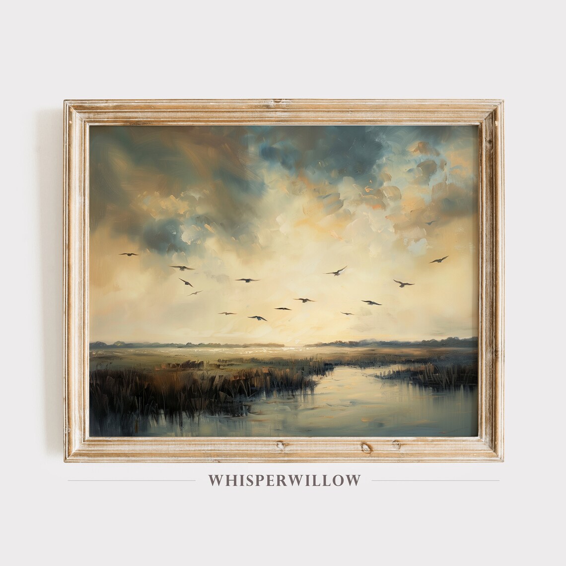 Gloomy Marsh Vintage Landscape Art Print, Rustic Farmhouse