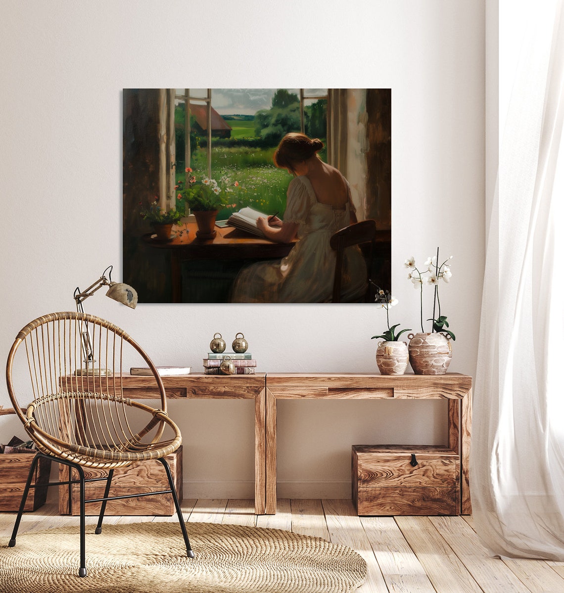 Journaling Woman Vintage Portrait Red Haired Lady Reading Poster - Image 4