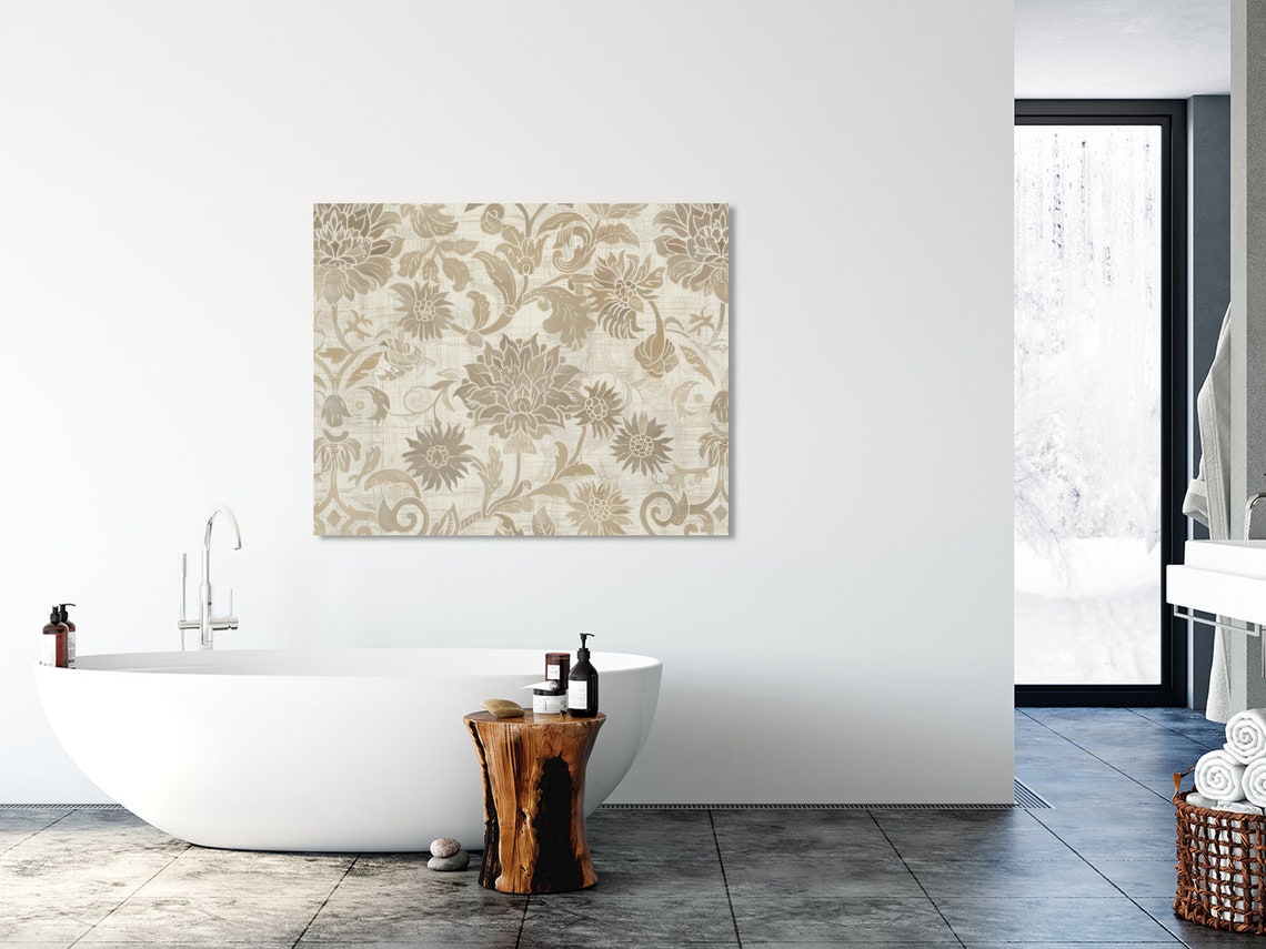 Beige Ivory Damask Floral Pattern Elegant Textile Style Poster - Image 3
