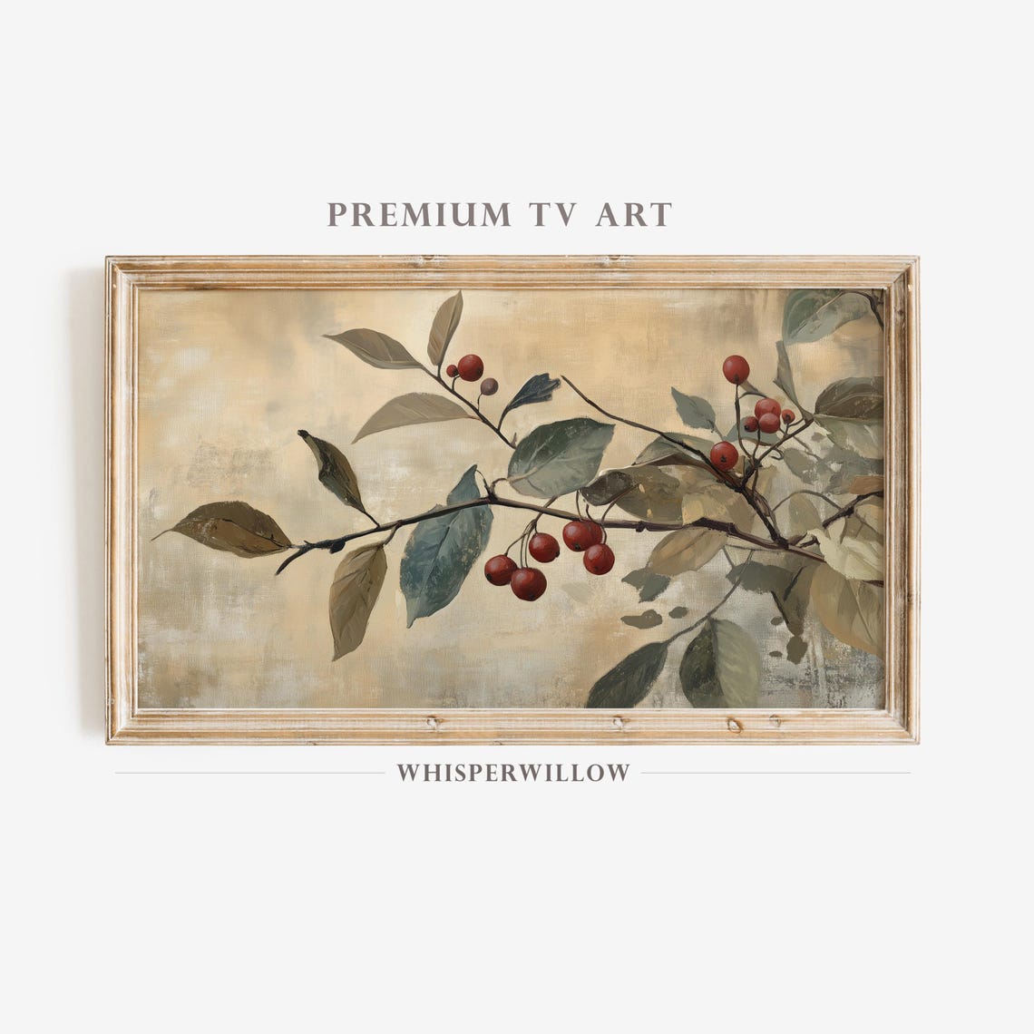 Rustic Red Berries Branch Vintage Botanical Winter Art Poster