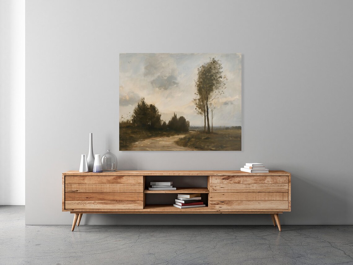 Gloomy Country Landscape Painting Rustic Farm Road Moody Poster - Image 3