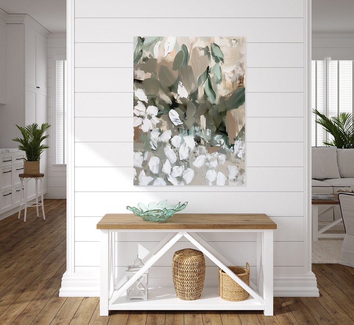 Abstract White Blossoms In Sage And Beige Modern Floral Art Poster - Image 4