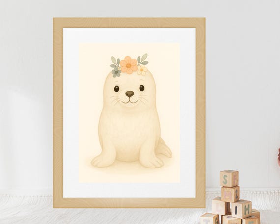 Floral Seal Nursery Wall Art, Baby Room Decor