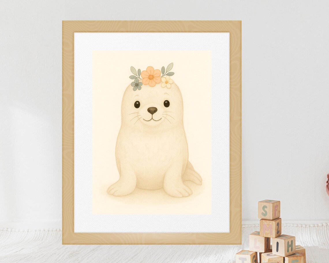Floral Seal Nursery Wall Art, Baby Room Decor