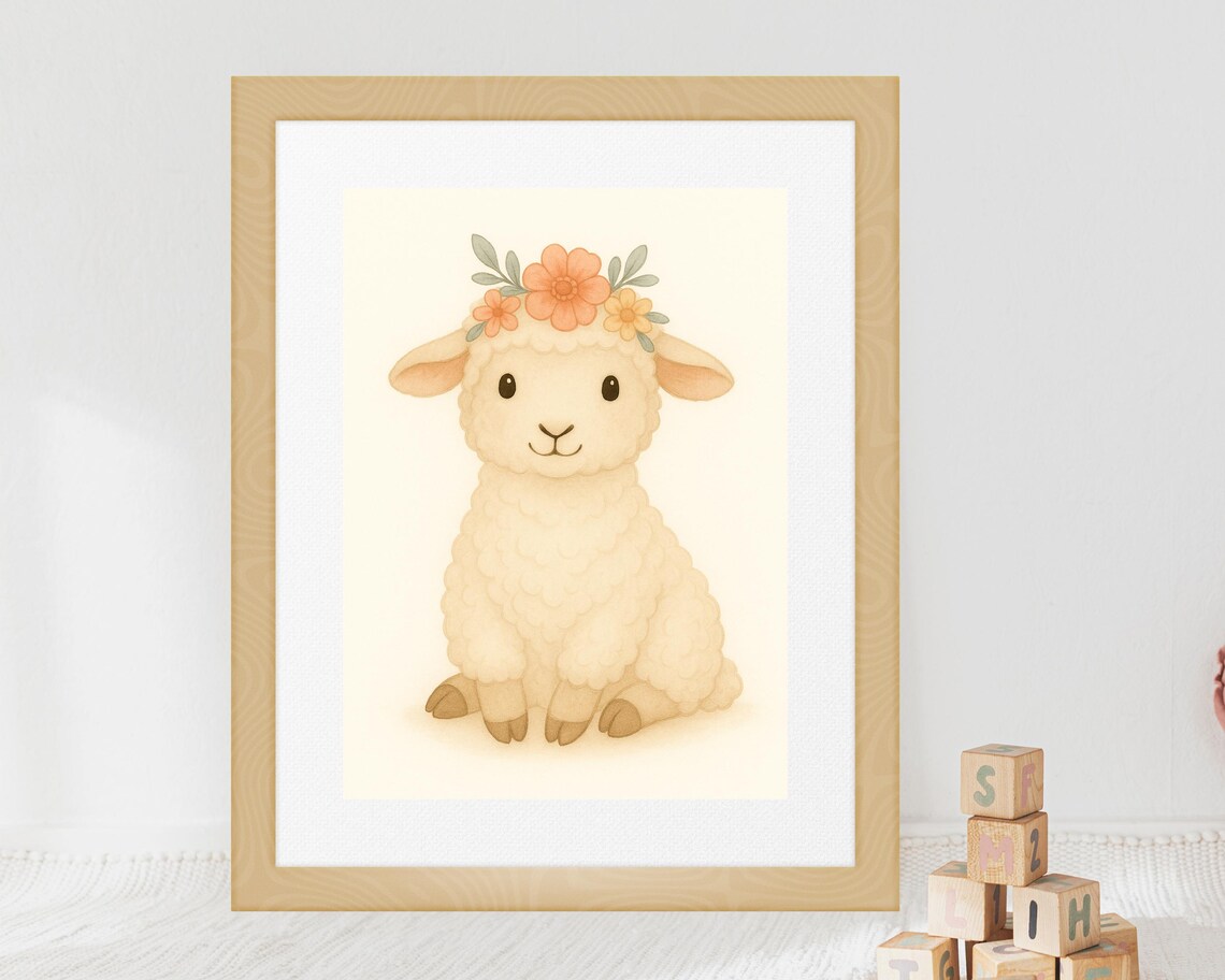 Farmhouse Sheep Nursery Art Print, Boho Lamb Decor - Image 3