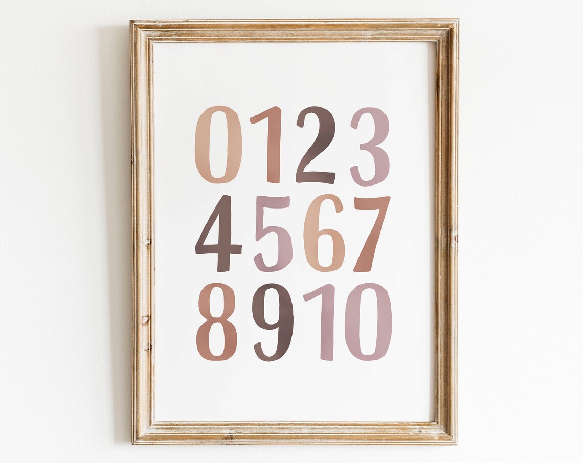 Neutral Numbers Poster, Nursery and Classroom Decor