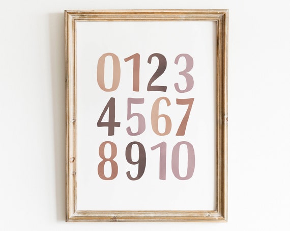 Neutral Numbers Poster, Nursery and Classroom Decor