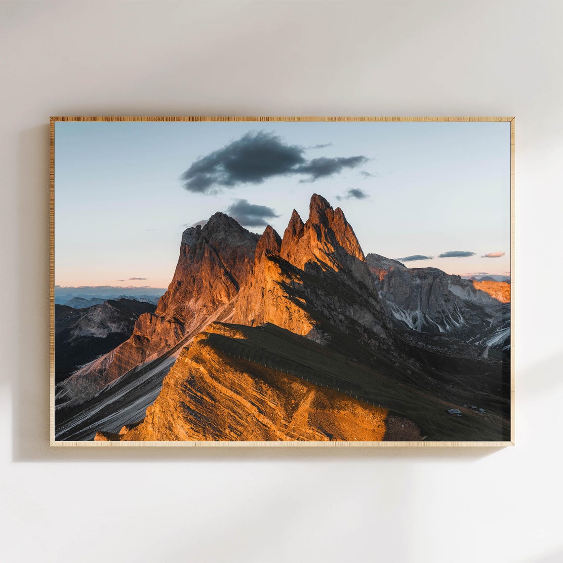 Seceda Ridgeline Sunset Alpine Golden Peaks Dolomites Poster