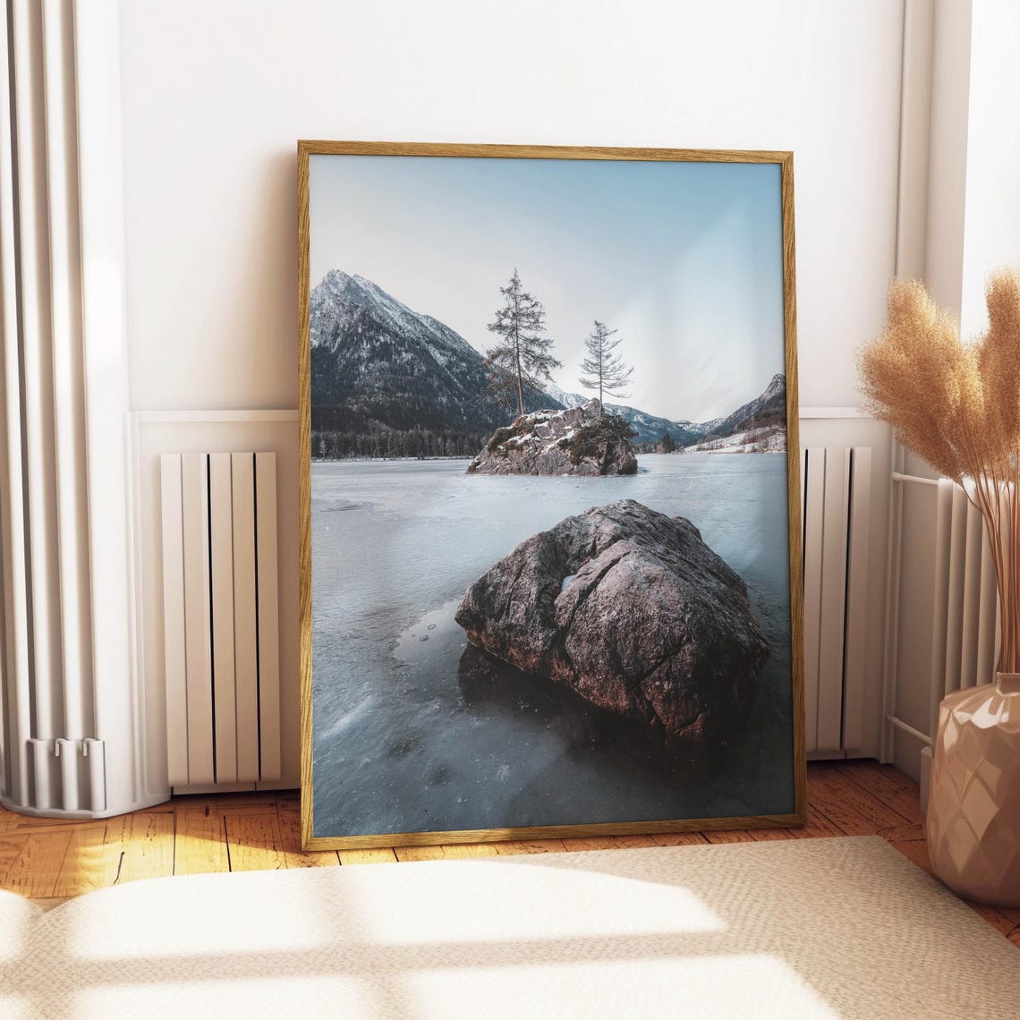 Frozen Alpine Lake with Boulders and Lone Pine Island Poster - Image 4