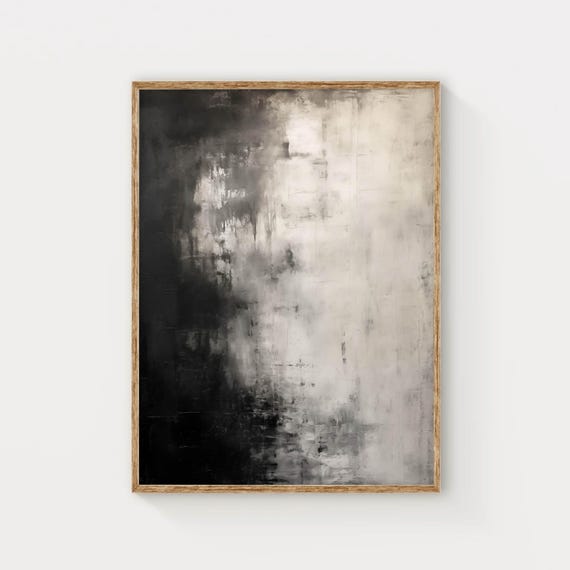 Black And White Abstract Wall Art Minimalist Gray Earthy Painting Print Modern Neutral Artwork Contemporary Living Room Wall Decor