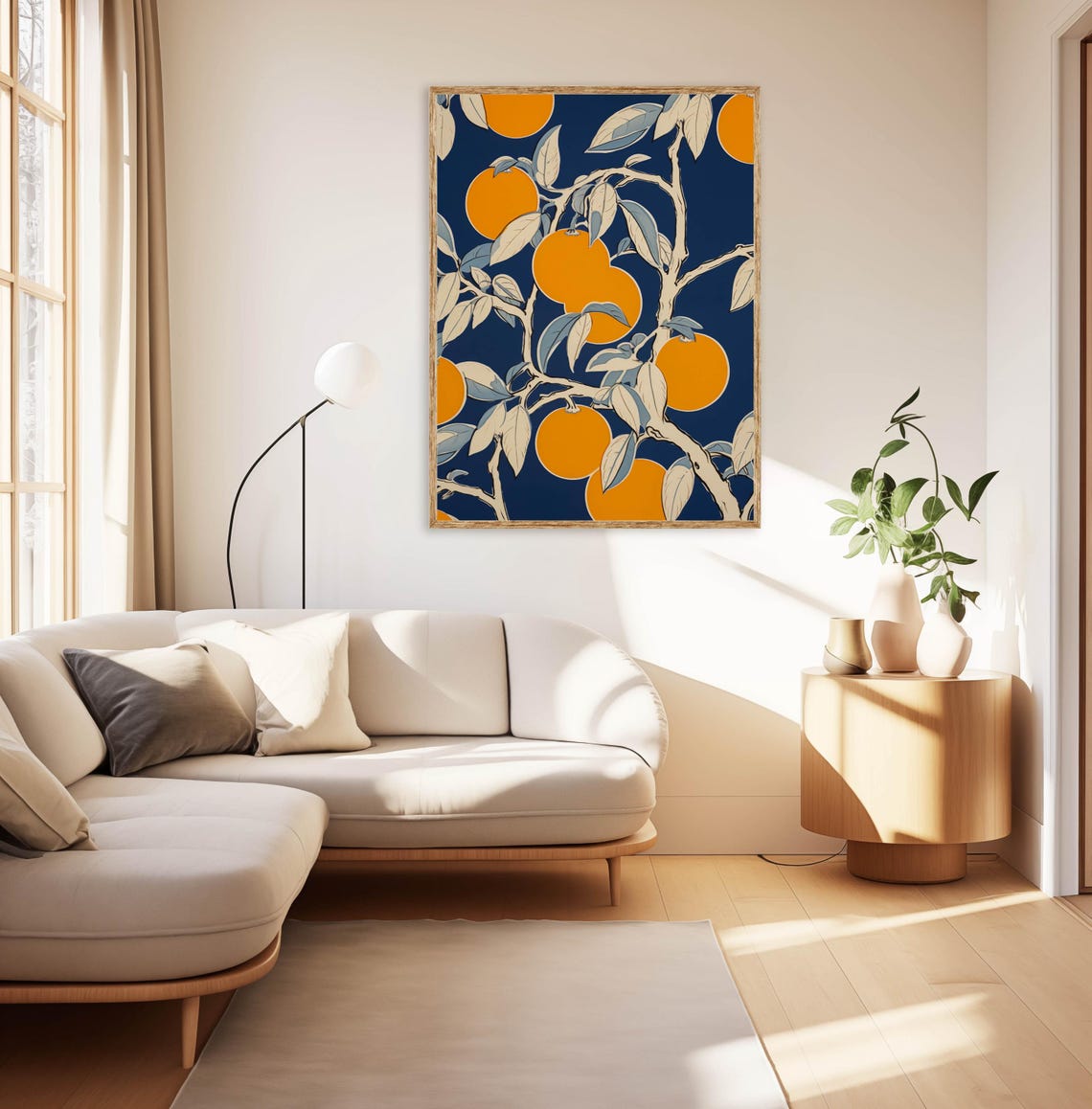 Orange Tree Branches on Navy Art Deco Style Vintage Fruit Poster - Image 2