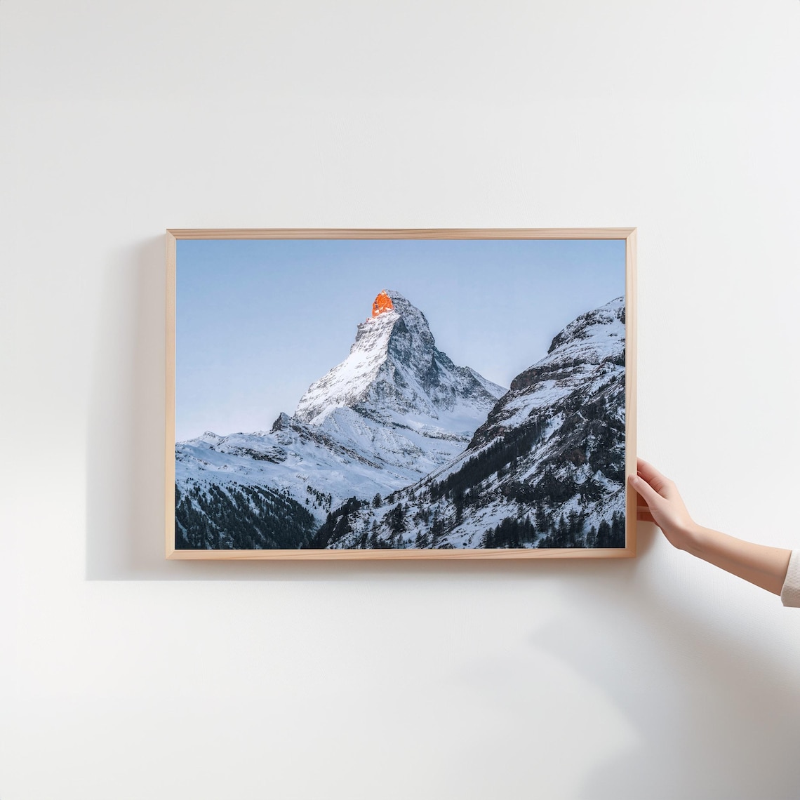 Matterhorn Sunrise Glowing Orange Summit Snowy Swiss Alps Photo Poster