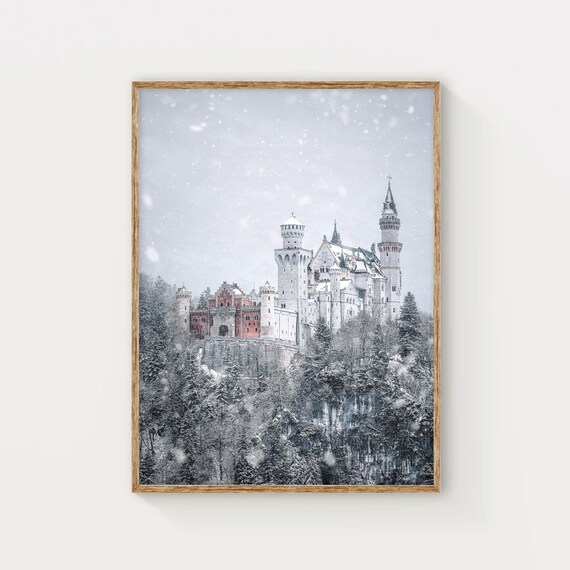 Neuschwanstein Castle in Snow Winter Fairytale Photography Poster