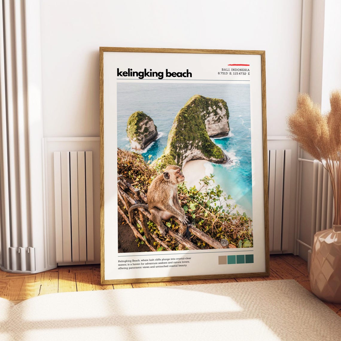Kelingking Beach Bali Indonesia Cliff and Monkey Coastal Travel Poster - Image 3