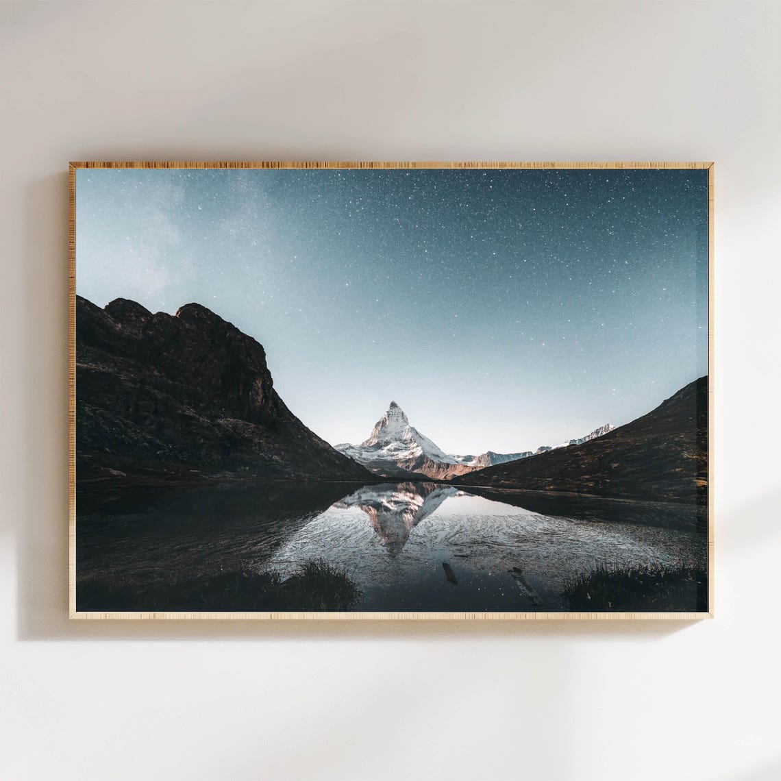 Matterhorn Mirror Reflection Starry Night Alpine Lake Poster