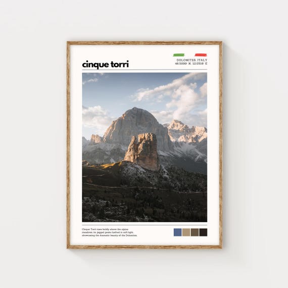 Cinque Torri Wall Art Dolomites Italy Landscape Print Alpine Mountain Poster Nature Photography Italian Alps Travel Decor Gift Idea