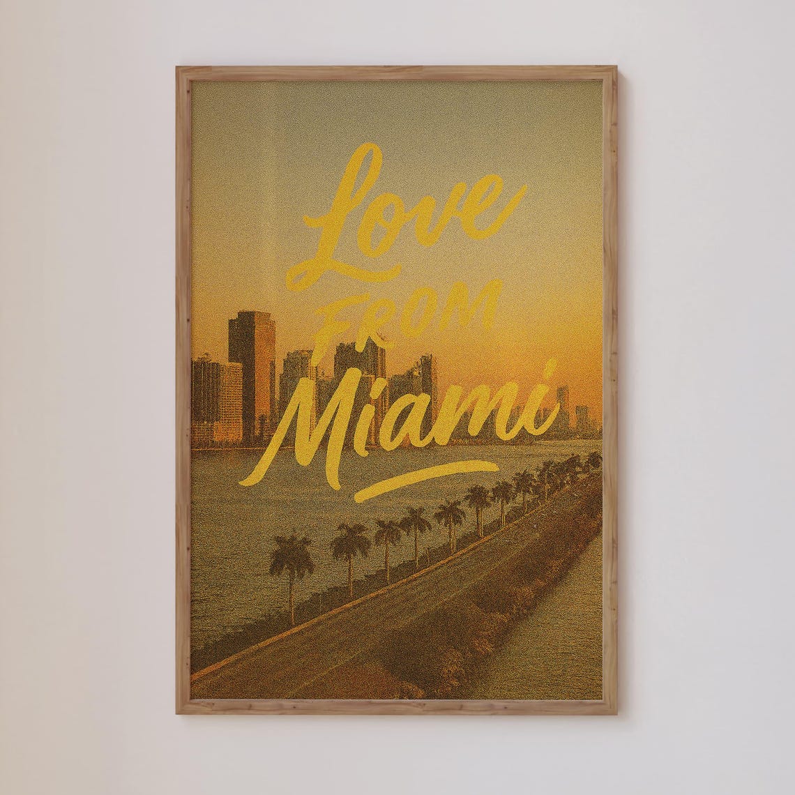Love From Miami Vintage Sunset Skyline Script Typography Poster
