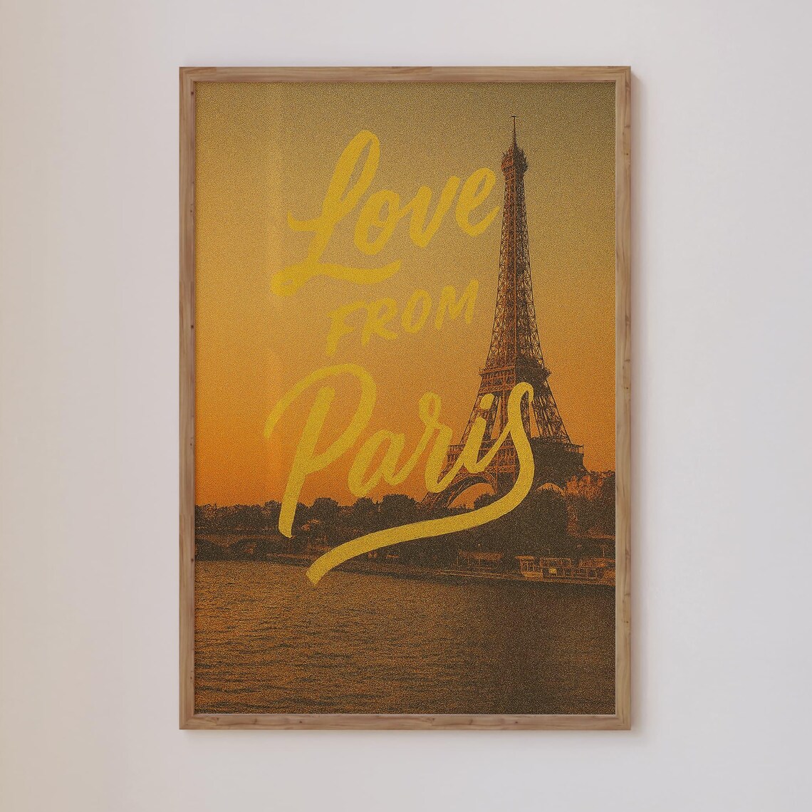 Love From Paris Eiffel Tower Sunset Vintage Travel Scene Poster