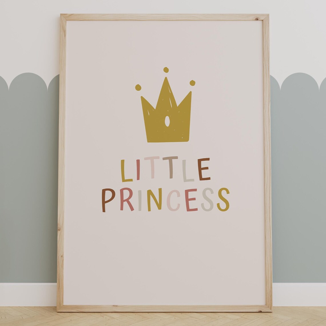Little Princess Elegant Gold Crown Minimalist Nursery Poster