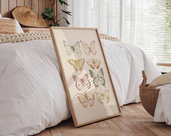 Light And Warm Butterflies Wall Art Cozy Boho Bedroom Butterflies Art Print Earth Tones Above The Bed Art Print 0611