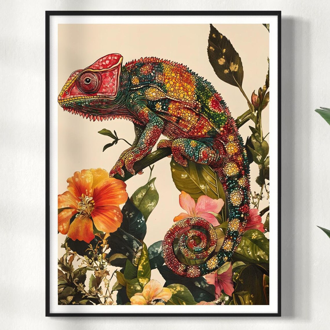 Chameleon Vintage Modern Tropical Jungle Art Print