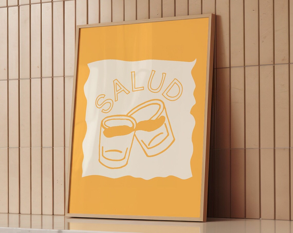 Salud Shot Glasses Cheers Orange Cream Retro Bar Toast Art Poster