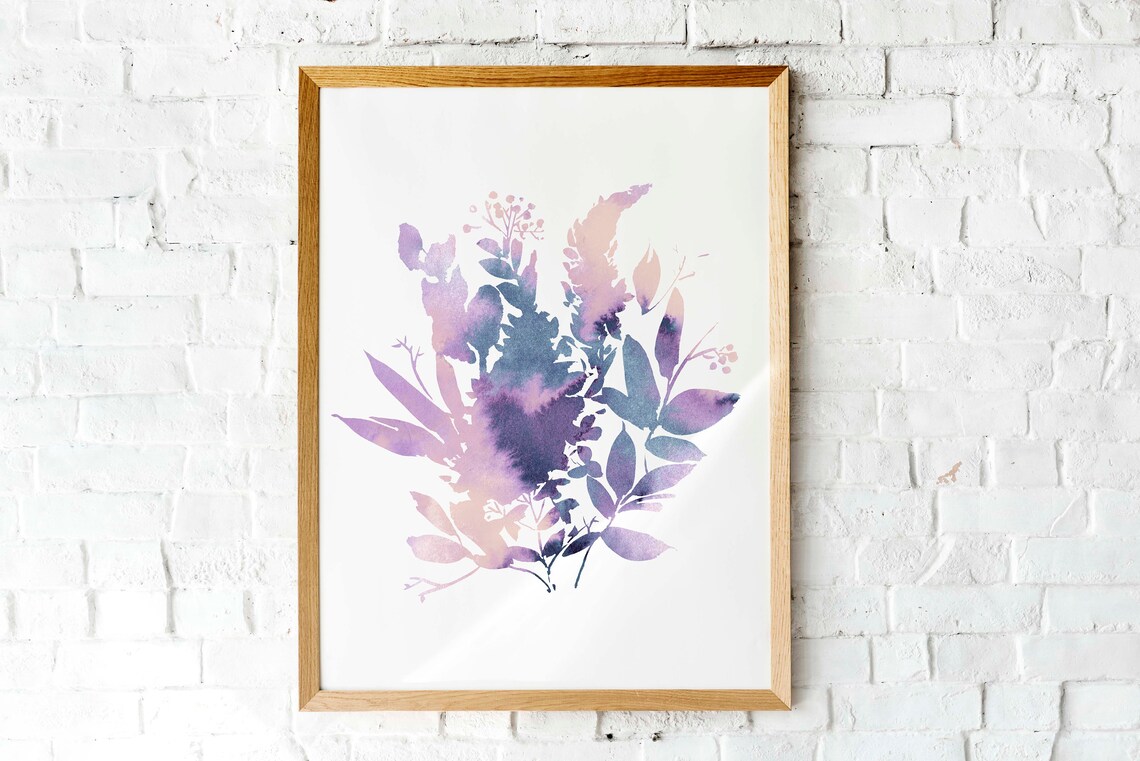 Lavender Purple Watercolor Leaf Arrangement Botanical Wall Poster