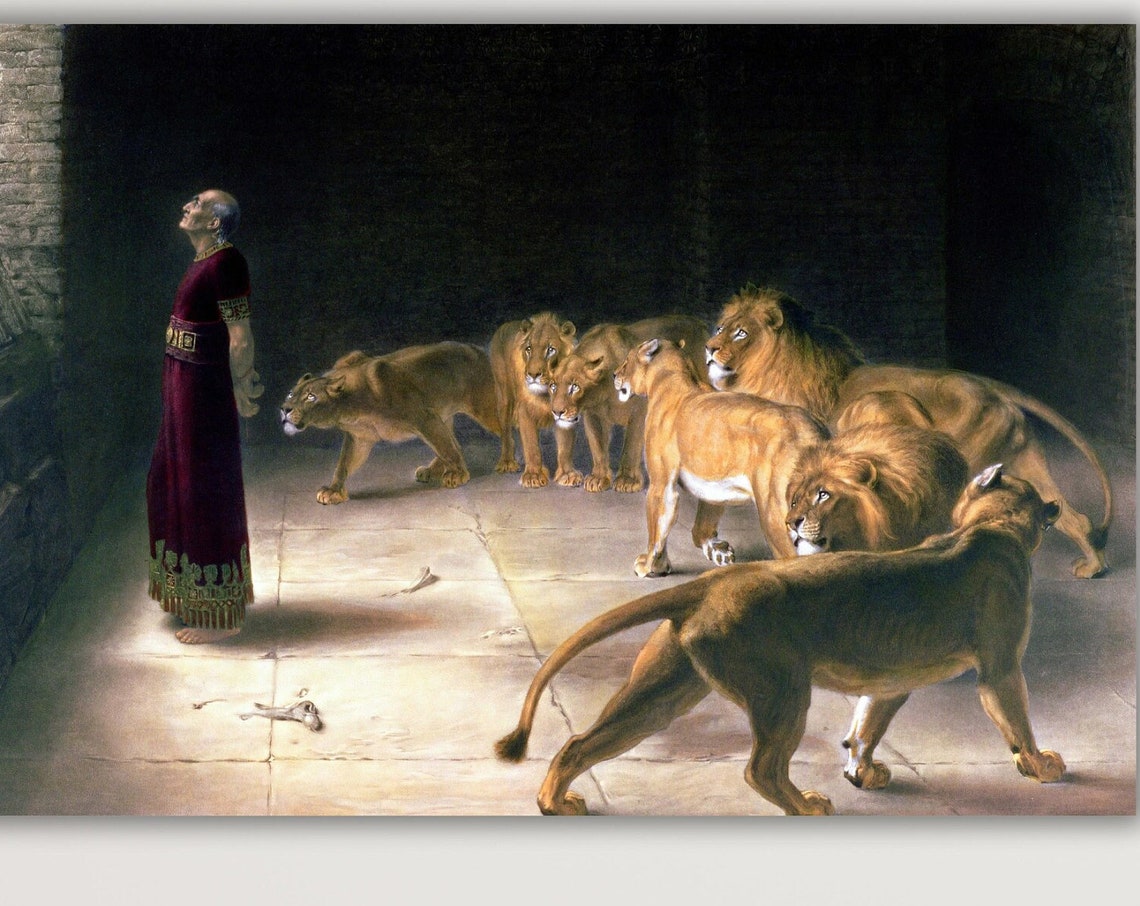 Daniel in the Lions Den Biblical Old Testament Faith Art Poster