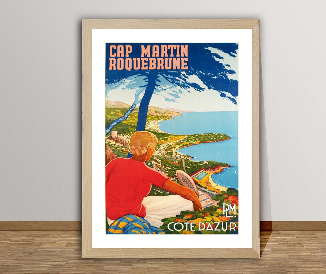 Cap Martin Roquebrune French Riviera Coast View Vintage Travel Poster