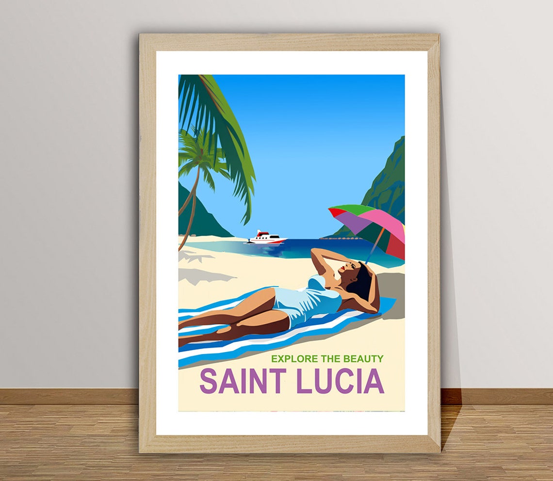 Saint Lucia Explore The Beauty Beach Sunbather Vintage Island Poster - Image 2
