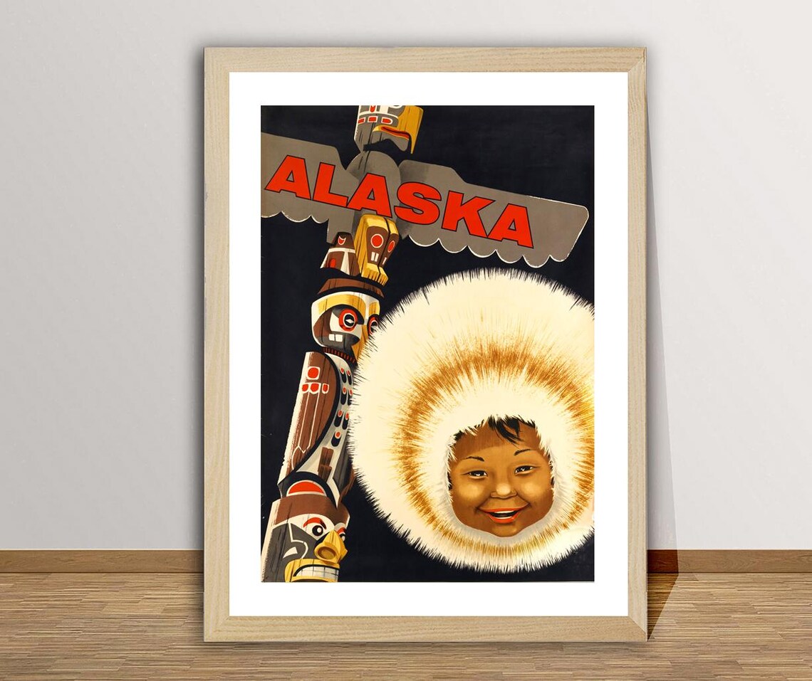 Alaska Totem Pole Fur Hood Child Retro Arctic Vintage Travel Poster - Image 2