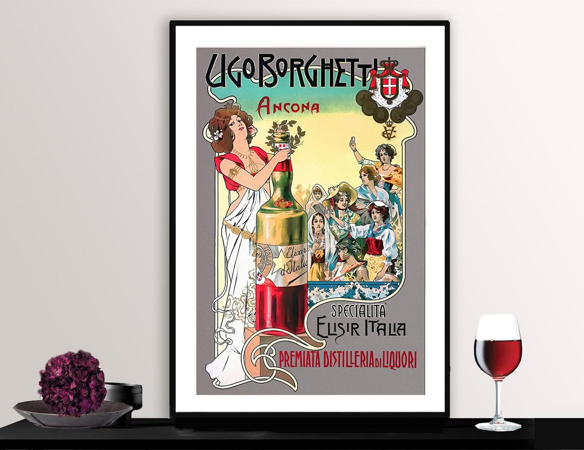 Ugo Borghetti Ancona Elisir Italia Italian Art Nouveau Liqueur Poster