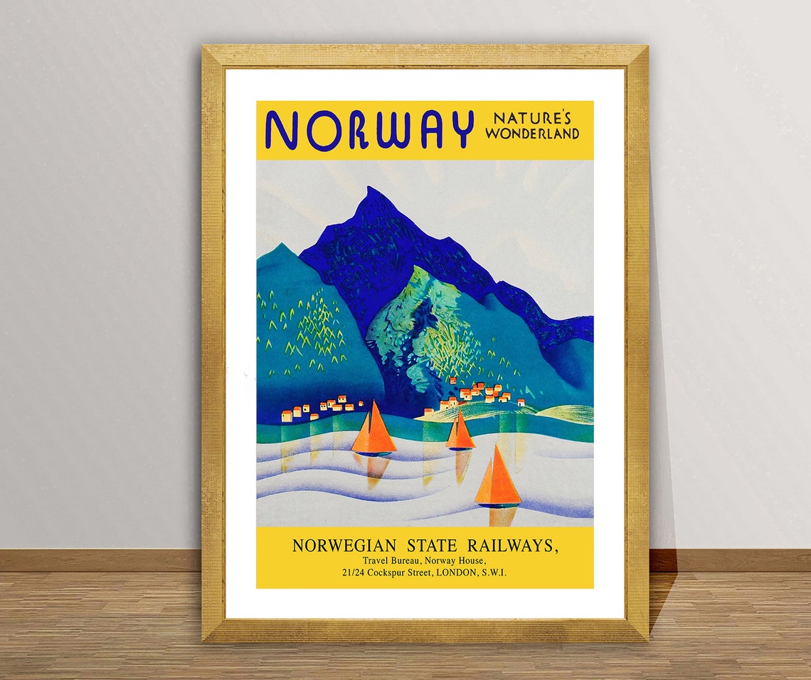 Vintage Norway Natures Wonderland Norwegian State Railways Poster