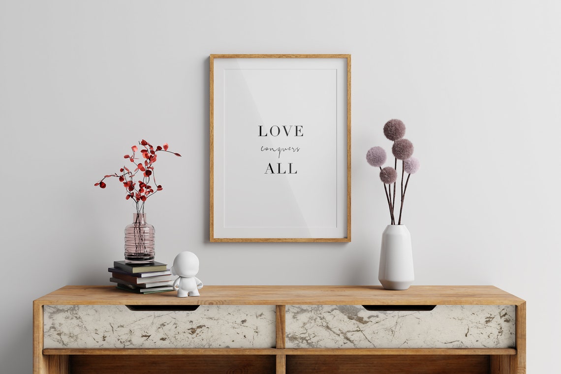 Love Conquers All Romantic Mixed Script Typography Quote Wall Art - Image 3