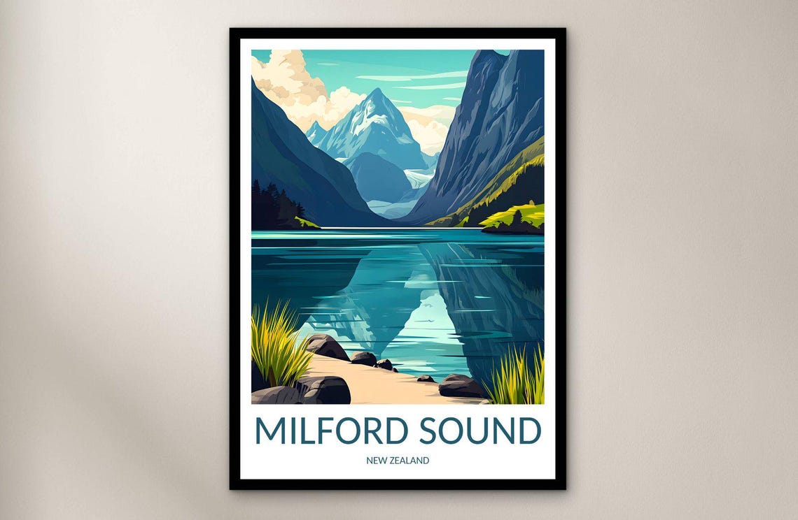 Milford Sound New Zealand Mitre Peak Fiord Reflections Poster