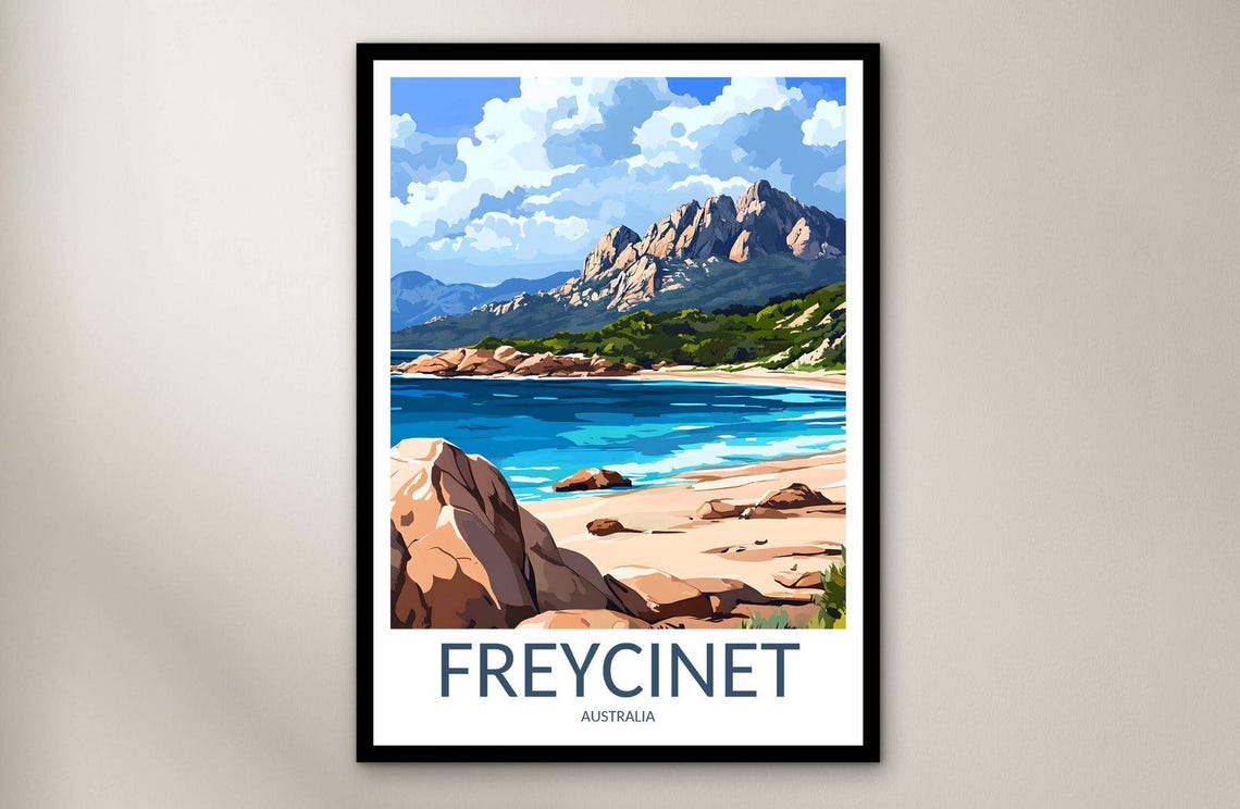Freycinet Australia Granite Coast and Blue Bay Vintage Travel Poster