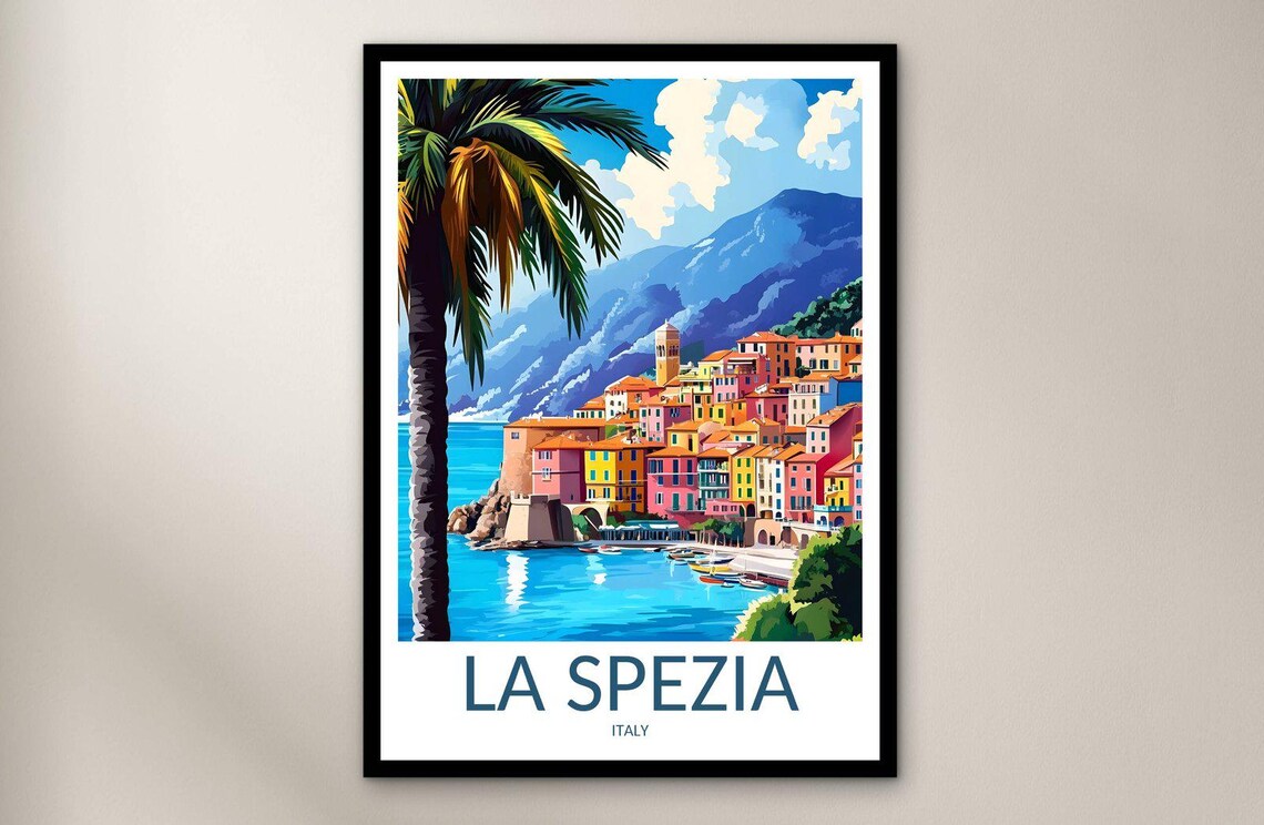 La Spezia Italy Colorful Seaside Village Harbor Travel Poster