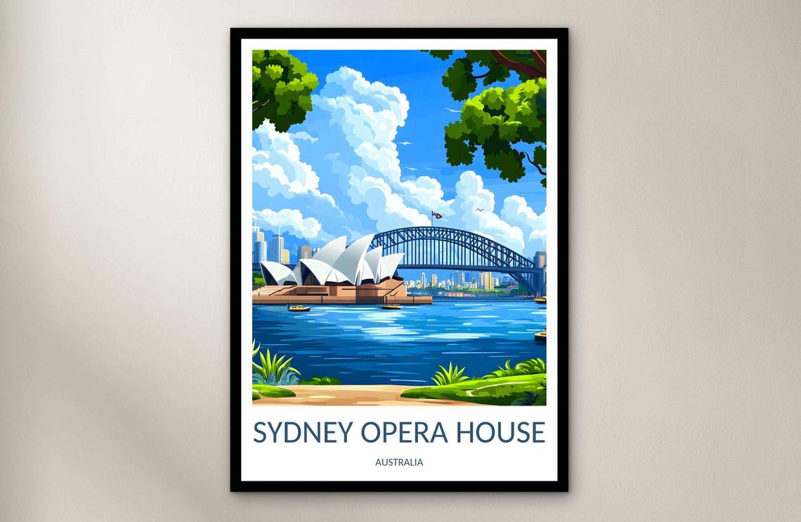 Sydney Opera House Australia Harbour Sails Vintage Travel Poster