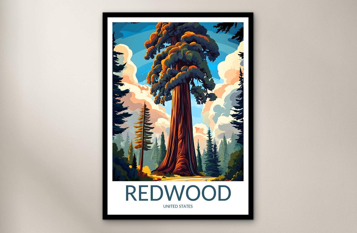 Redwood California Giant Sequoia Tree Forest Scenic Travel Poster