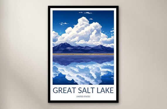 Great Salt Lake Mirror Reflection Purple Mountain Clouds Travel Poster