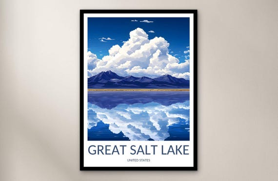Great Salt Lake Travel Poster Wall Art Print United States Home Decor Gift North America Illustration