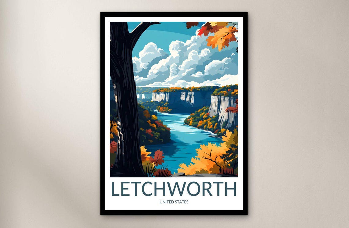 Letchworth New York Autumn Gorge River Cliffs Fall Travel Poster