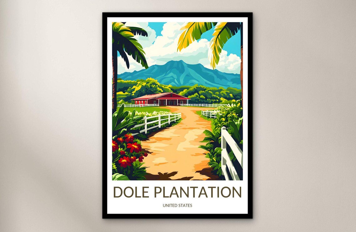 Dole Plantation Hawaii Tropical Estate Palm Lined Drive Travel Poster