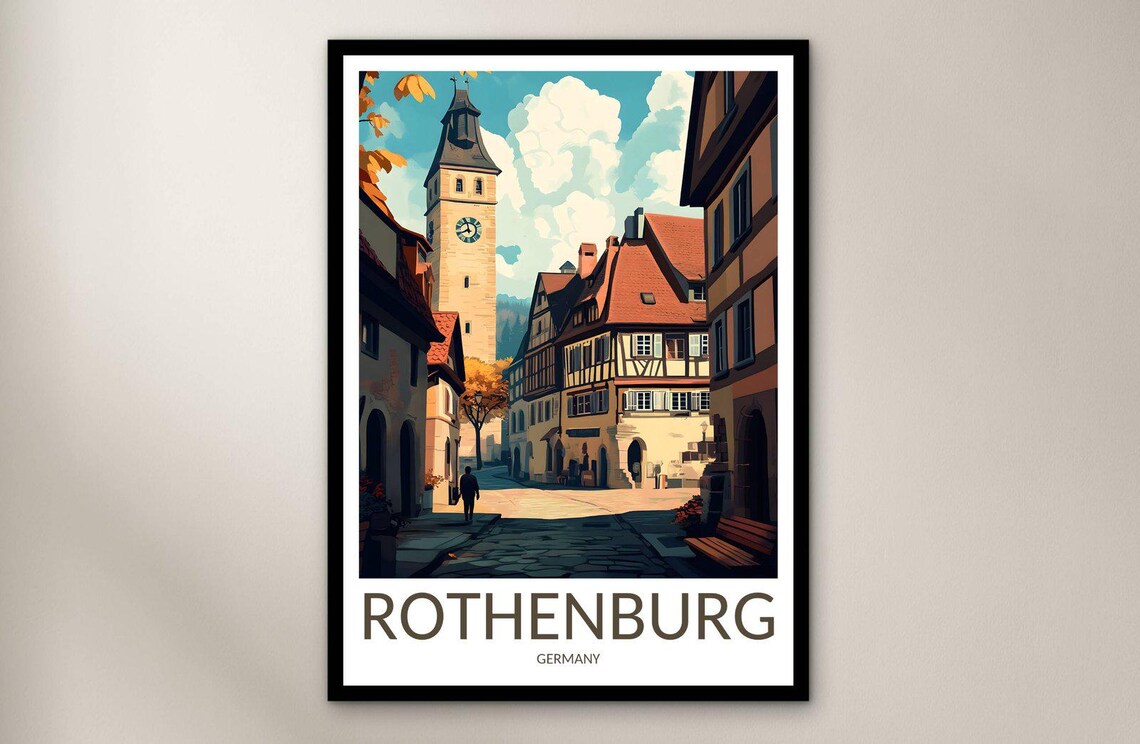 Rothenburg Germany Clock Tower Old Town Street Travel Poster