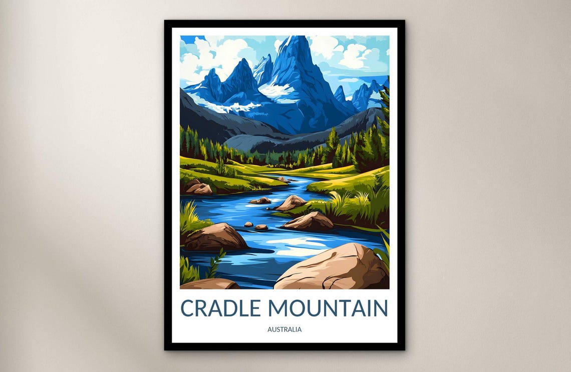 Cradle Mountain Australia Alpine Peaks River Valley Scene Poster