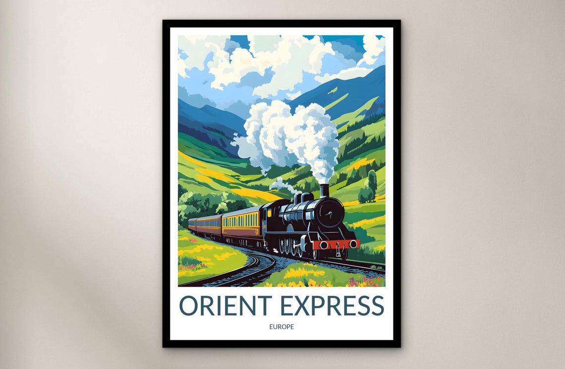 Orient Express Europe Vintage Steam Train Mountain Travel Poster