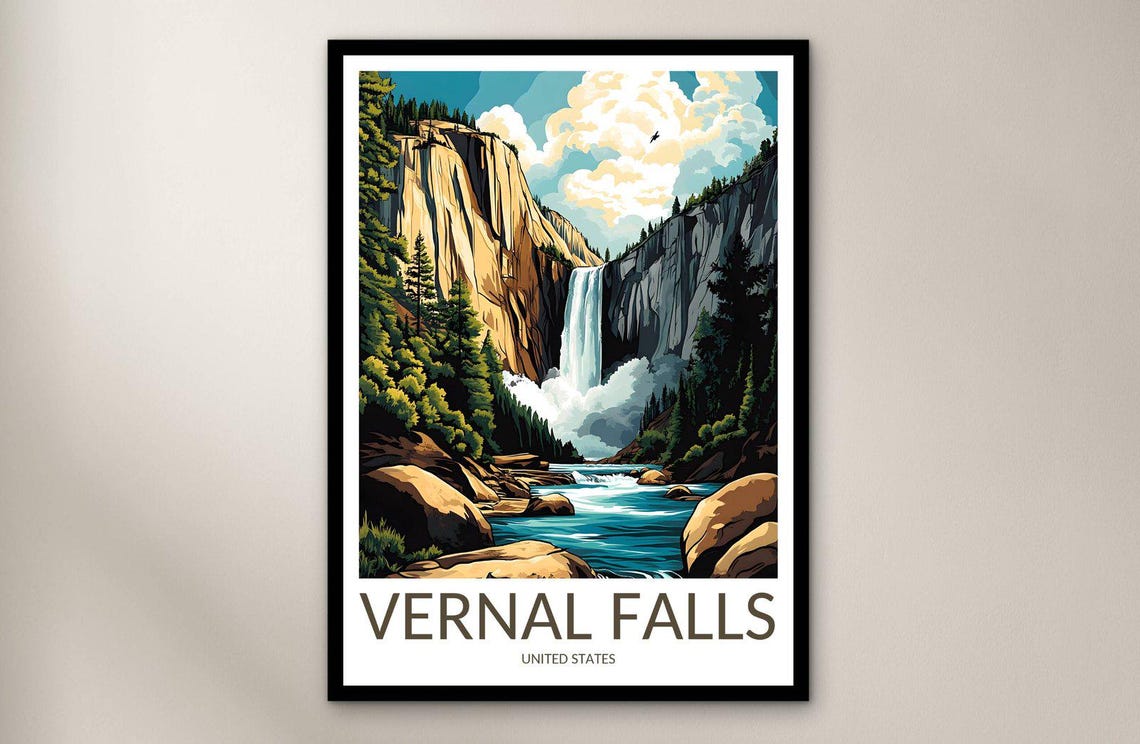 Vernal Falls Yosemite California Waterfall Vintage Travel Poster